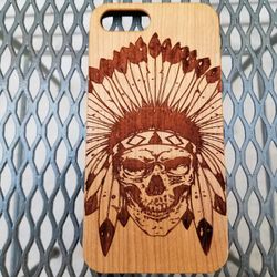 Indian Skull design laser engraved wood case for iPhone and Samsung Galaxy