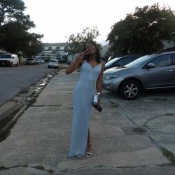 Long Blue With Glitter Homecoming Dress