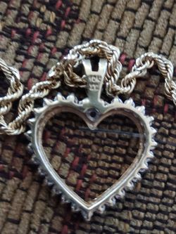 Gold roap chain 10k 18" long with gold heart pendant  .15 tdw