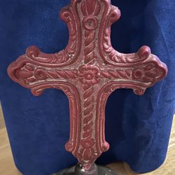 12" Red Celtic Cross Pillar Candle Holder 