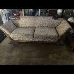 Vintage Antique Detailed Wood Sofa Couch