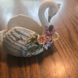 Vintage Norleans Porcelain Floral Swan 