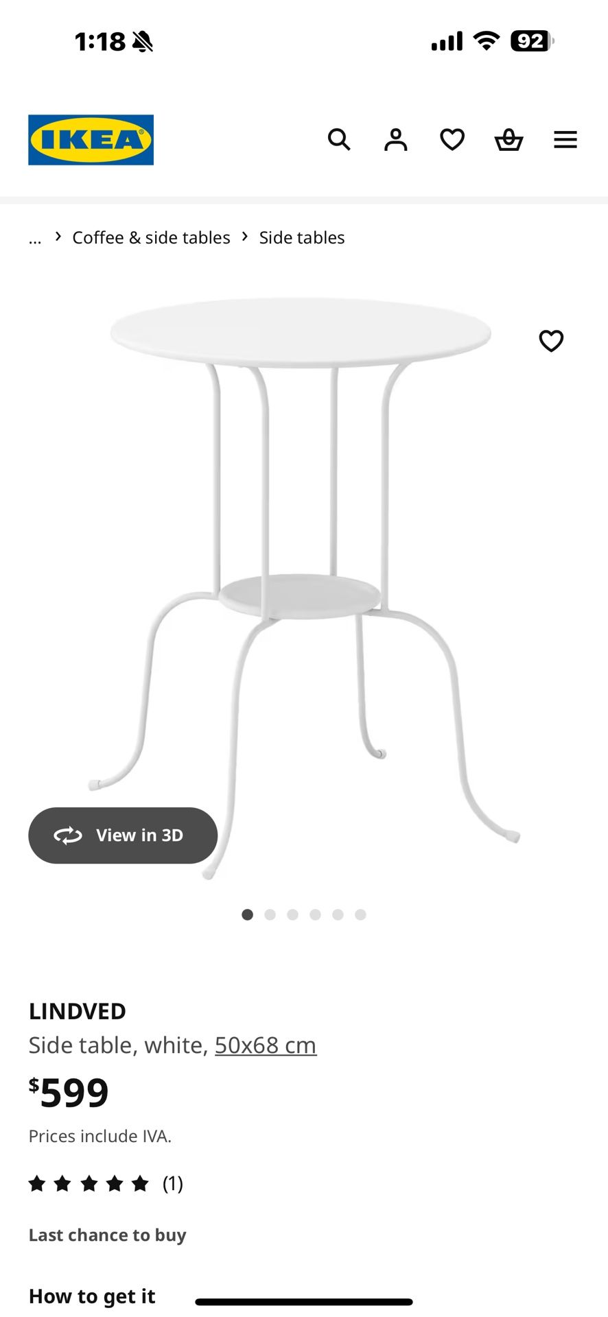 LINDVED Side table In True white