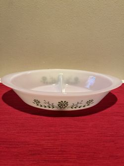 Glasbake Oval Divided Casserole Dish Green Crazy Daisy 2.5QT