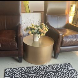 Leather Sofa Chairs Set, Free Golden Drum Table