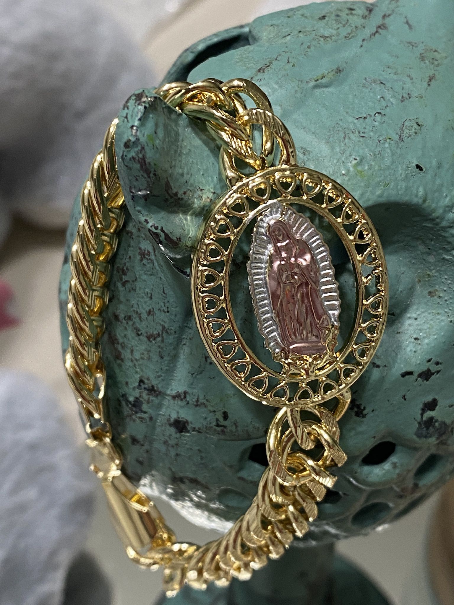 Tricolor Virgin Mary Gold Plated Bracelet 