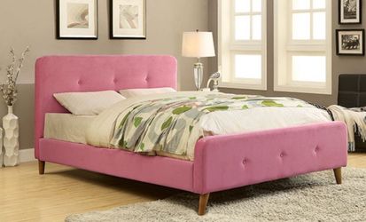 Pink queen bed (mattress not included)