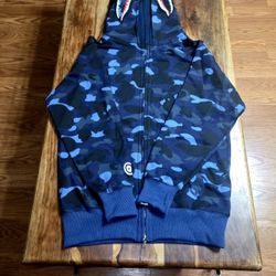 Bape Blue & Black Camo Shark Full Zip Hoodie 