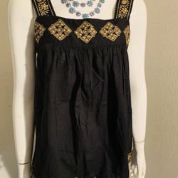 Michael Kors Small Black Gold  Sleeveless Blouse Top
