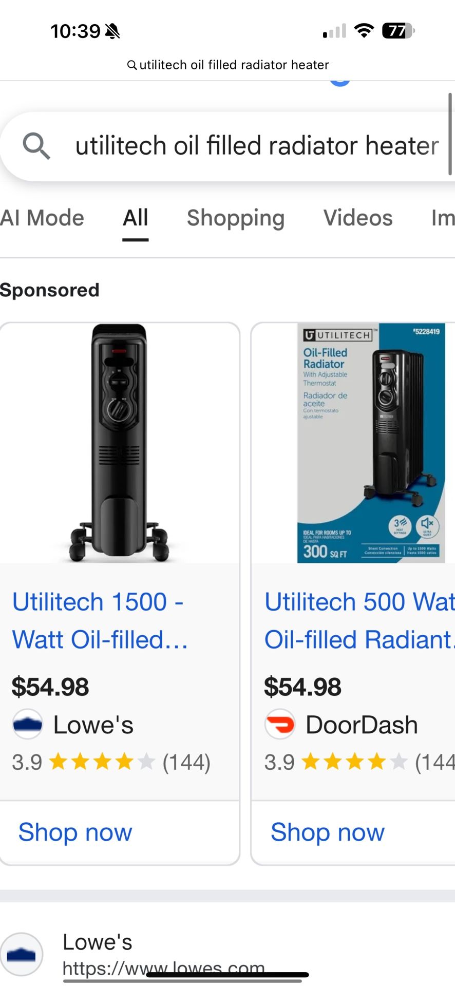 Oil filled radiator heater