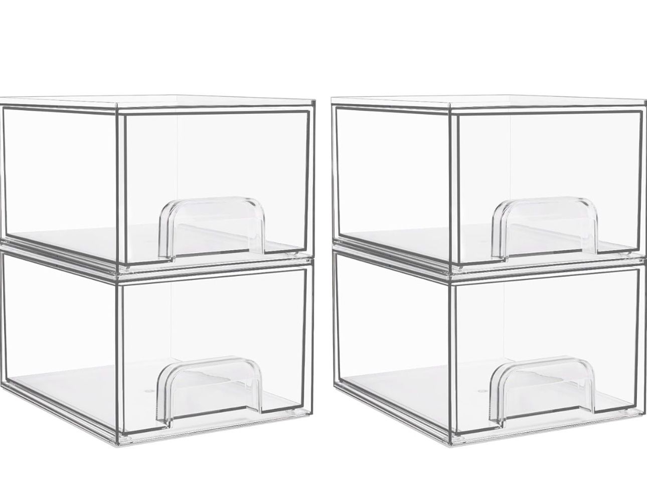 Vtopmart 4 Pack Clear Stackable Storage Drawers, 4.4'' Tall Acrylic Bathroom Makeup Organizer,Plastic Storage Bins For Vanity, Undersink, Kitchen Cabi