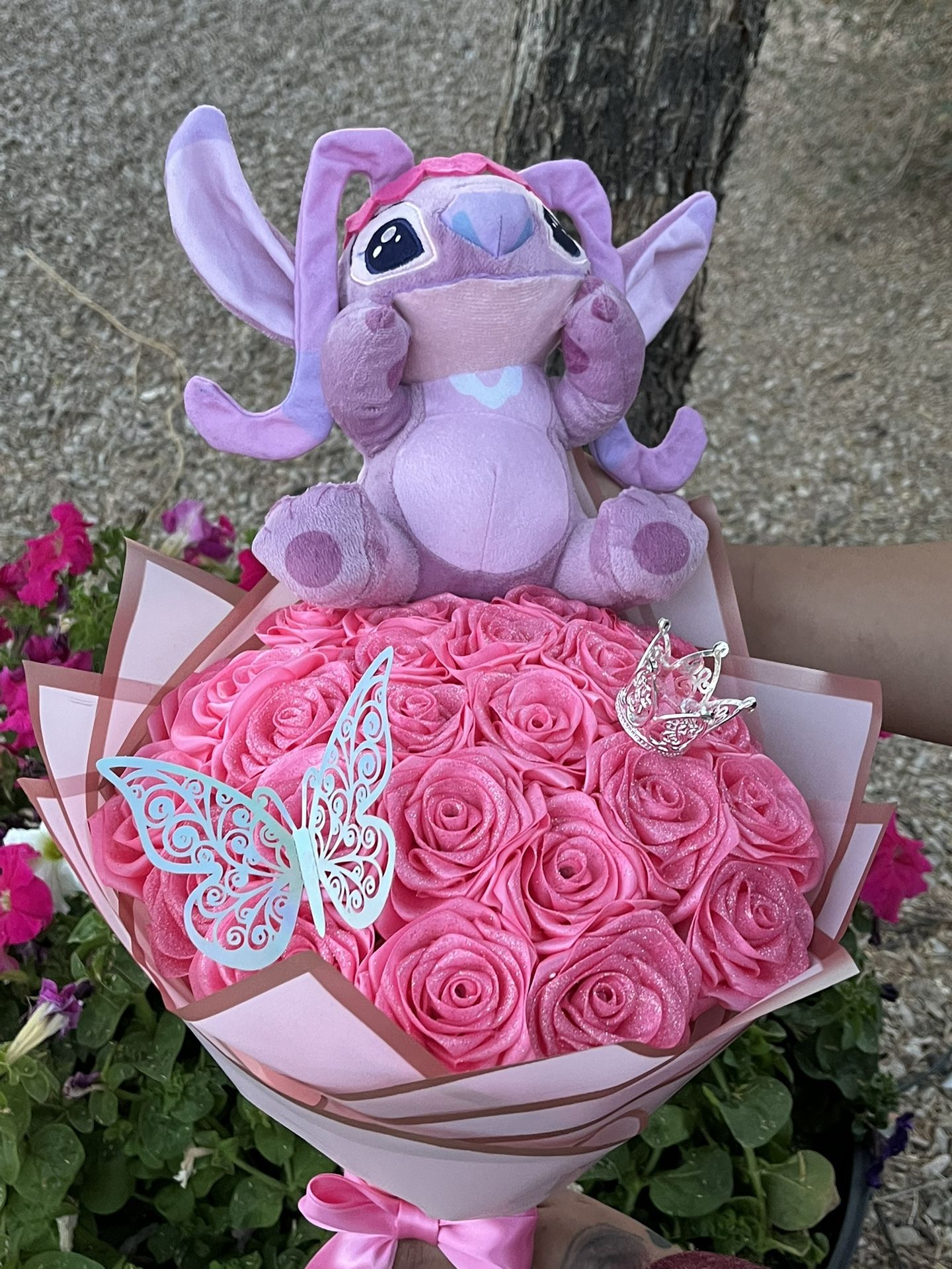 Valentines Day Eternal Roses Bouquet With Stuffed Animal.