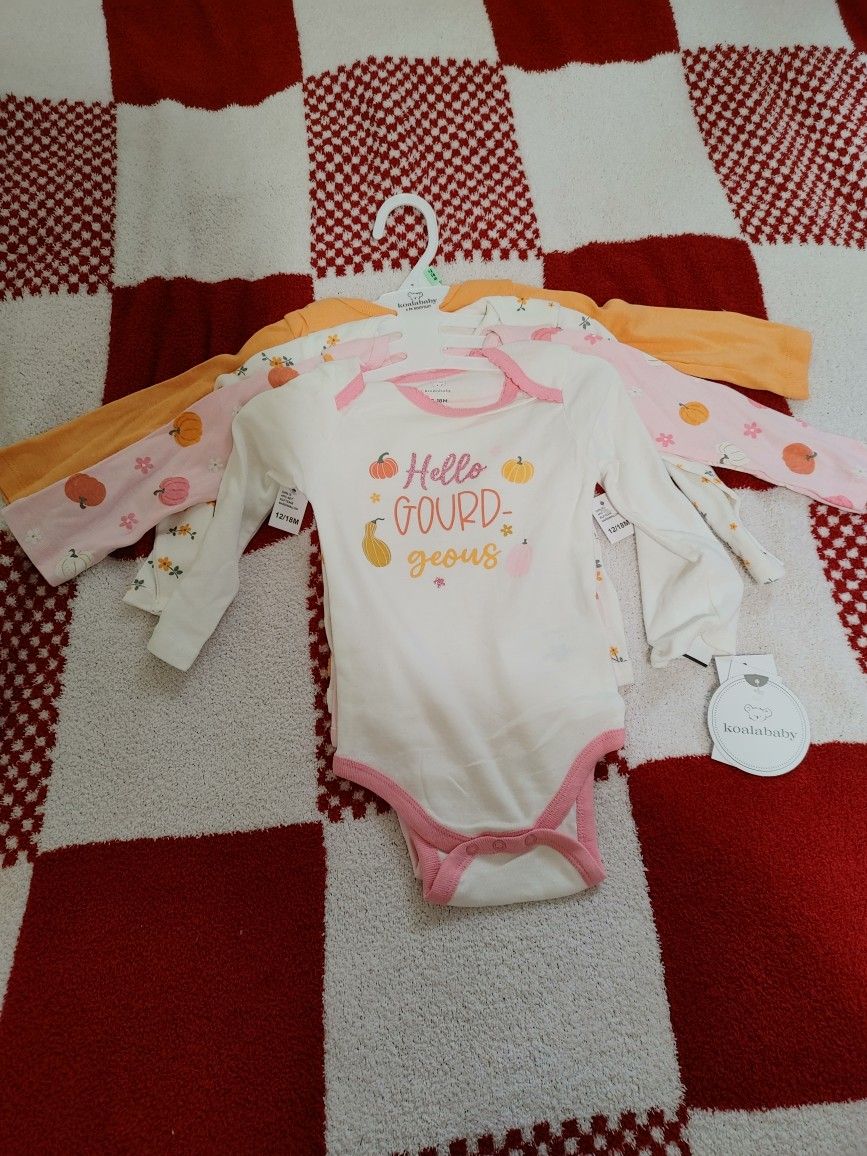 4-Set Pumpkin Spice Baby Long Sleeve Onesies - New