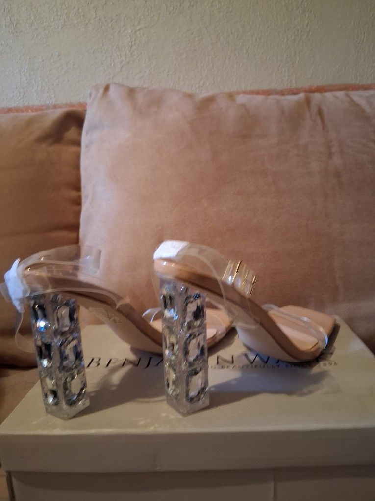 Clear Sandal Strap, Diamond Block Heels Size 7