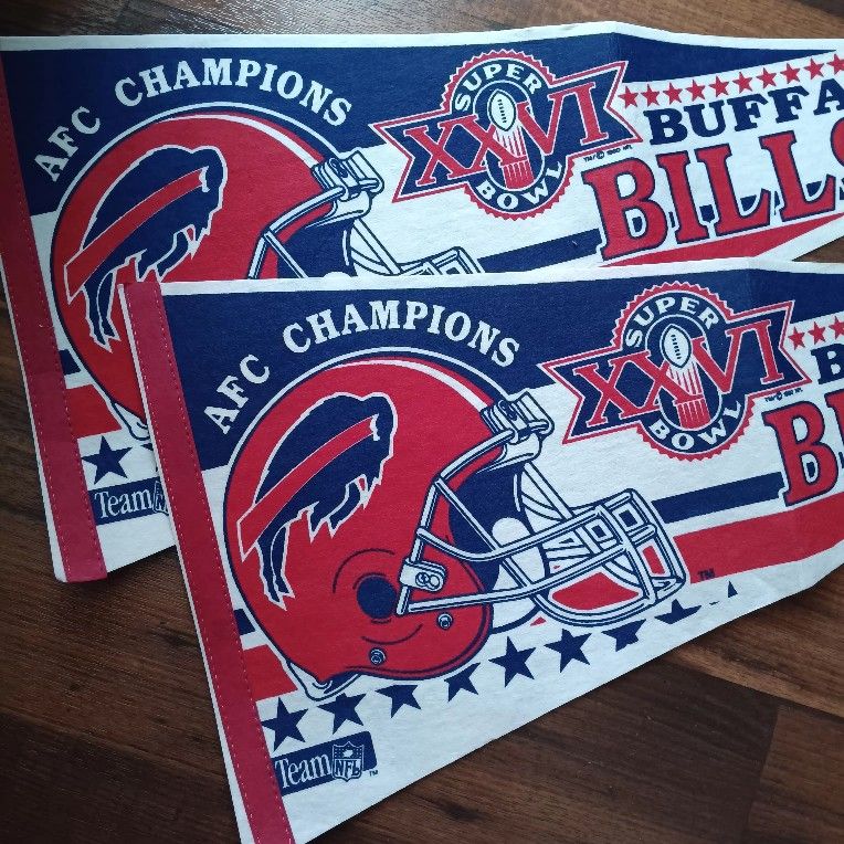 1992 Buffalo Bills AFC Champions Super Bowl XXVI 26 Metrodome Minneapolis Set of (2) Felt Pennants