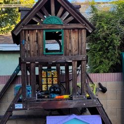 Is wooden activity set  Wooden gorilla playground