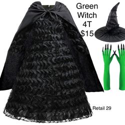Elphaba Wicked Witch Halloween Costume Girls 4 T / Traje de Bruja Niñas 4