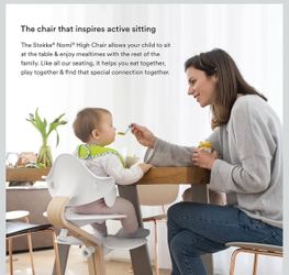 Stokke Nomi High Chair, White/Natural - Inspires Active Sitting - Tool-Free, Seamless Adjustability - Includes Baby Set with Removable Harness for Chi