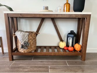 52 inch Rustic Wood Console Table with Marble Top