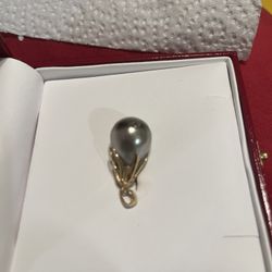 Big pendent i  in color Grey  12k the pearl 14 k yellow gold