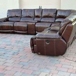 8 PCS CINDY CRAWFORD RECLINER SECTIONAL COUCH - REAL LEATHER - GOOD CONDITION - DELIVERY AVAILABLE 🚚