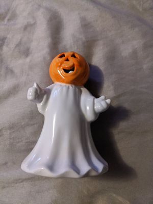 Photo Vintage Ceramic White Ghost Pumpkin Figure Halloween Tea Light Candle Holder D