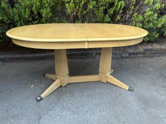 Vintage Blonde Wood Pedestal Dining Table 