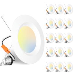 Amico 5/6 inch 5CCT LED Recessed Lighting 16 Pack, Smooth Trim, Dimmable, IC & Damp Rated, 12.5W=100W, 950LM Can Lights, 2700K/3000K/4000K/5000K/6000K