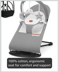 Baby Bouncer, Portable Baby Bouncer Seat for Babies 0-18 Months, 100% Cotton Fabrics