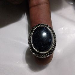 Silver Onyx And Blue Submarine Ring Size 8 Use