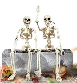 Halloween Skeleton Decorations with Posable Joints Skeletons for Halloween Party Haunted House Props Decorations, 2 Packs