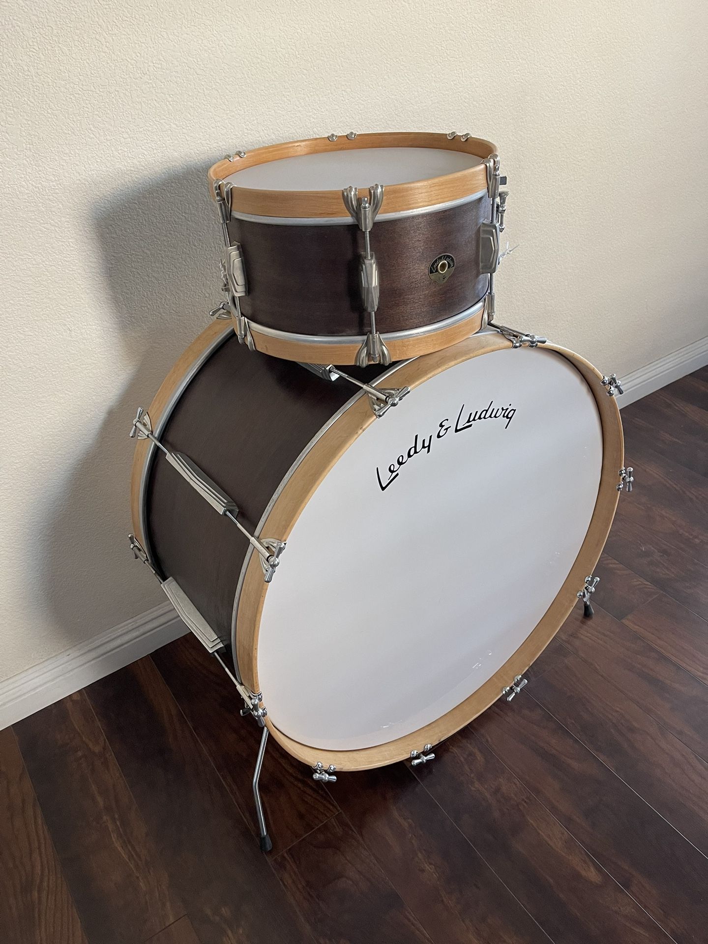 Vintage Leedy & Ludwig 6.5”x14” snare with matching 14”x28” bass - 3 ply shells / solid maple hoops