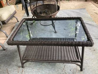 Wicker outdoor coffee table with glass top