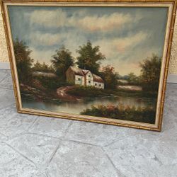 Vintage G. Closson English Cottage Canvas Framed Painting, Size 51” X40”, $250 Or Best Offer