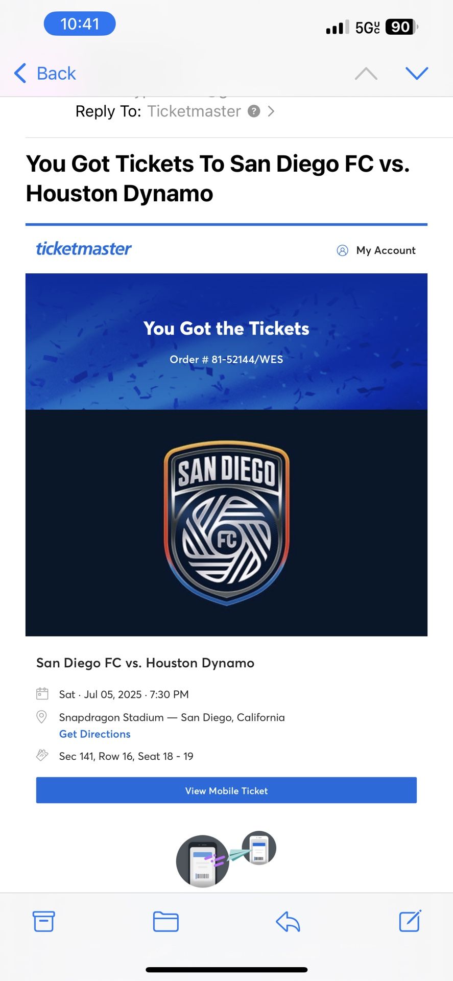2 Tickets For SDFC Game 7/5/25