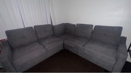 Gray Fabric L-Shaped Sectional Sofa