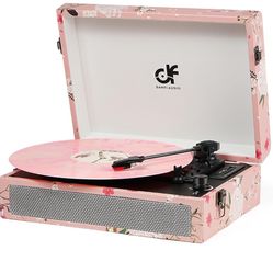 Vinyl Record Player Bluetooth with Built-in Speakers, Vintage Portable Suitcase Turntable 3-Speed with USB Recording Headphone/RCA/AUX Jack 
