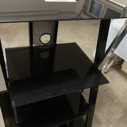 Black Media Stand With Glass Shelves