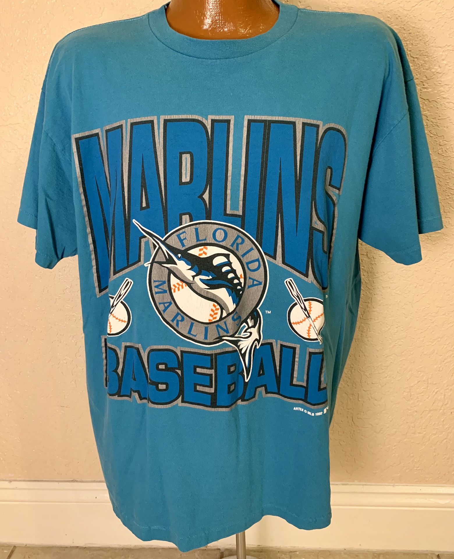 MLB. Vintage 1992 Florida Marlins Baseball Single Stitch T-shirt. Size XL (Fits LG). Good condition. See pics.