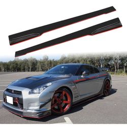 KEEPDSGN 86.6" Universal Car Side Skirt 220CM Extension Rocker Panel Body Kit Lip Splitters, Black+Red Line