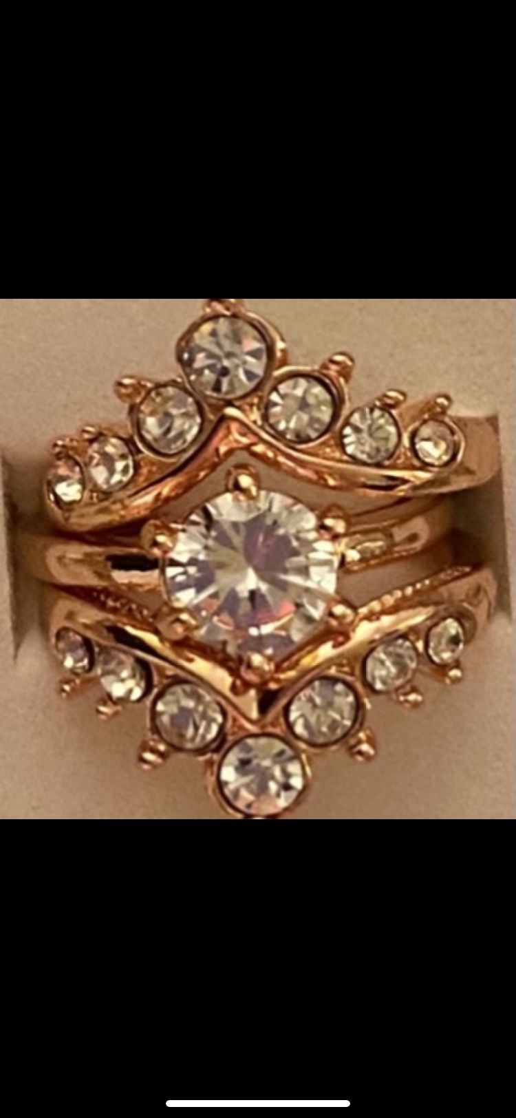 Three Piece 18 k Gold filled EngagementRing Matching Wedding Anniversary Band BridalSet Brand New