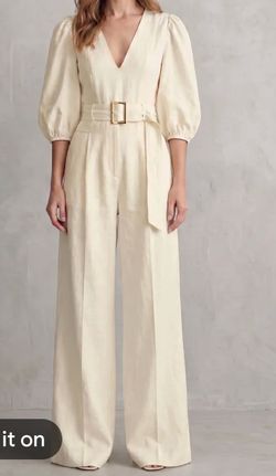 Cream linen jumpsuit with belt size medium new not strechy