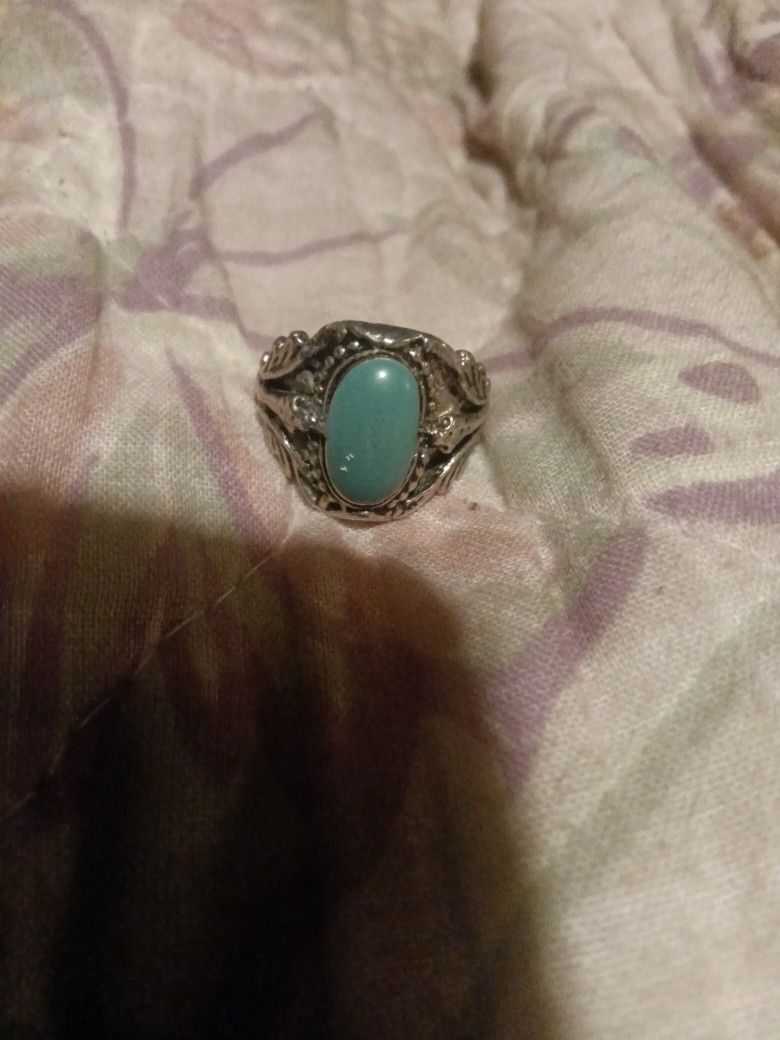 Sterling Silver And Turquoise Navaho Ring