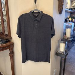 JOHN VARVATOS Gray Silk Cotton Blend Short Sleeve Minimalist Polo Shirt Size XL