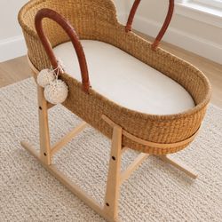 Wicker Moses Basket & Wooden Rocking Stand