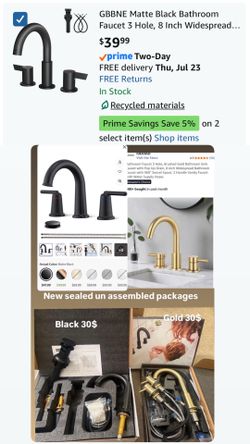 Two Handle 8inch Widespread Bathroom Faucet 3 Holes, Bathroom Sink Faucet with Metal Pop up Drain Assembly and cUPC Water Supply Lines, Black
