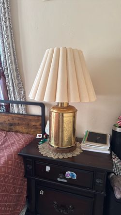 Vintage Brass Table Lamp with Pleated Shade