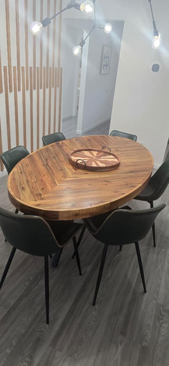 Real Wood Dining Table With 6 Eco Leather Chair