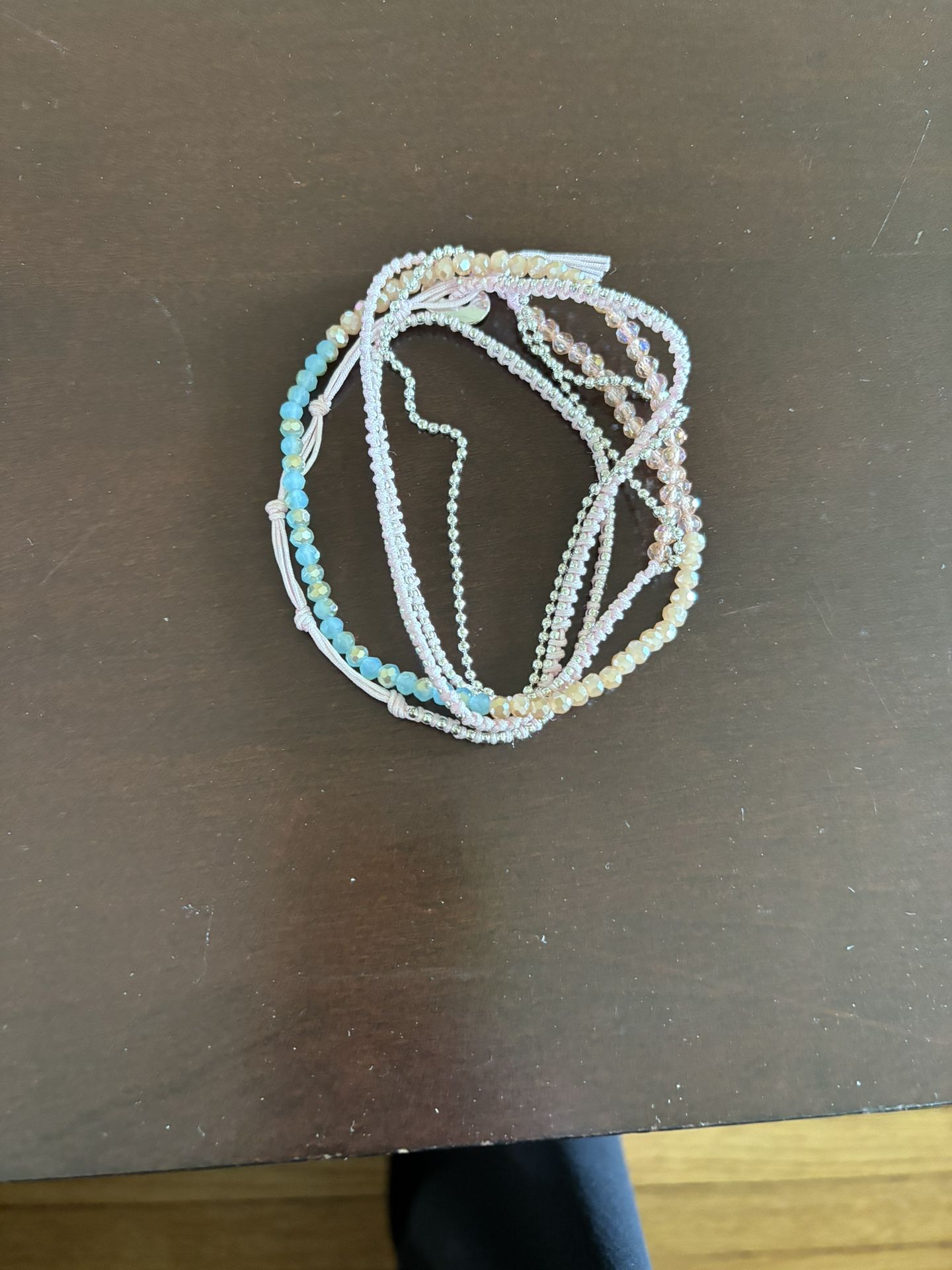 pink/ turquoise/ silver beaded wrap bracelet or necklace- perfect condition 