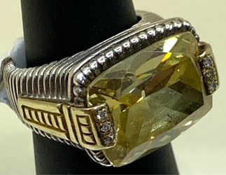 Judith Ripka size 4.5 Lady’s Ring, Silver/18K Gold, Nice Cond!